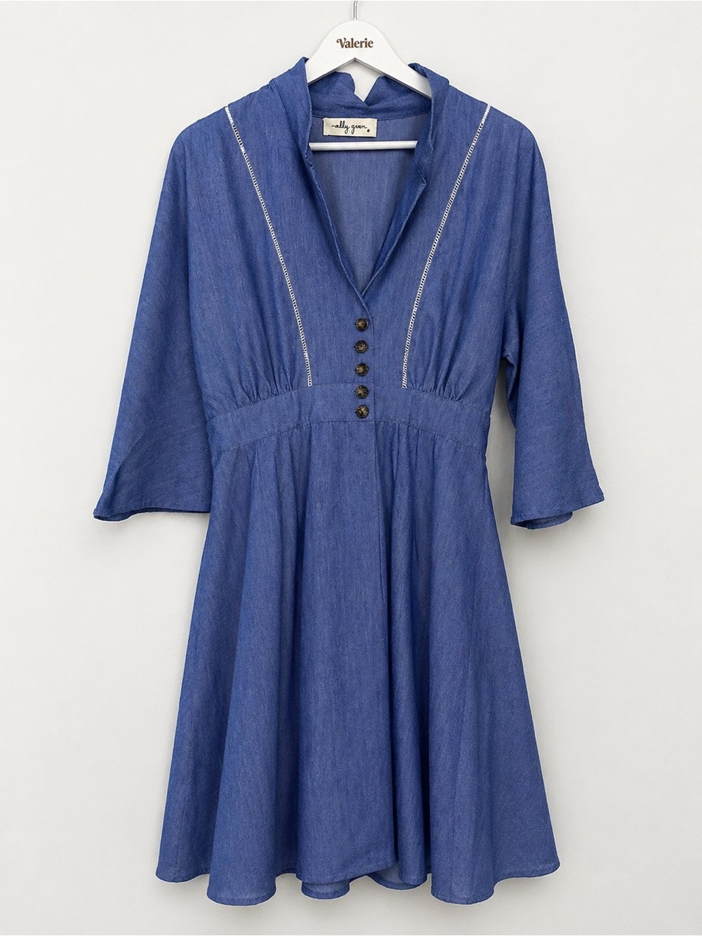 Molly Green Denim Style Collared Long Sleeve Mini Retro Style Dress Medium